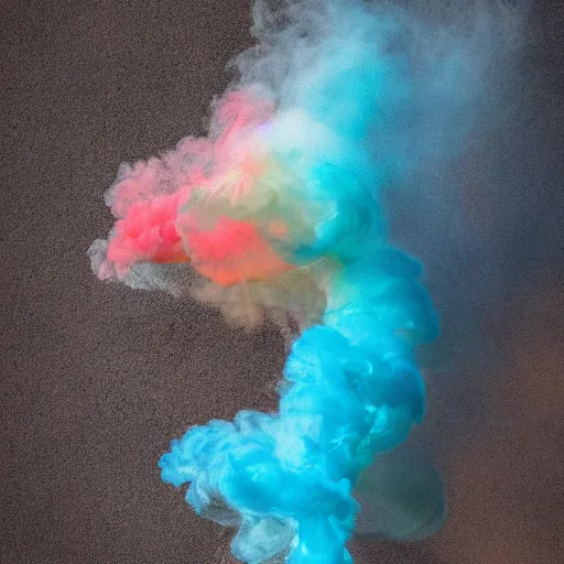 Image similar to multi color smoke, one smoke is the shape of a small ( outstretched ribbed wings and head of an ancient dragon ), billowy, hdr, 8 k, 4 k