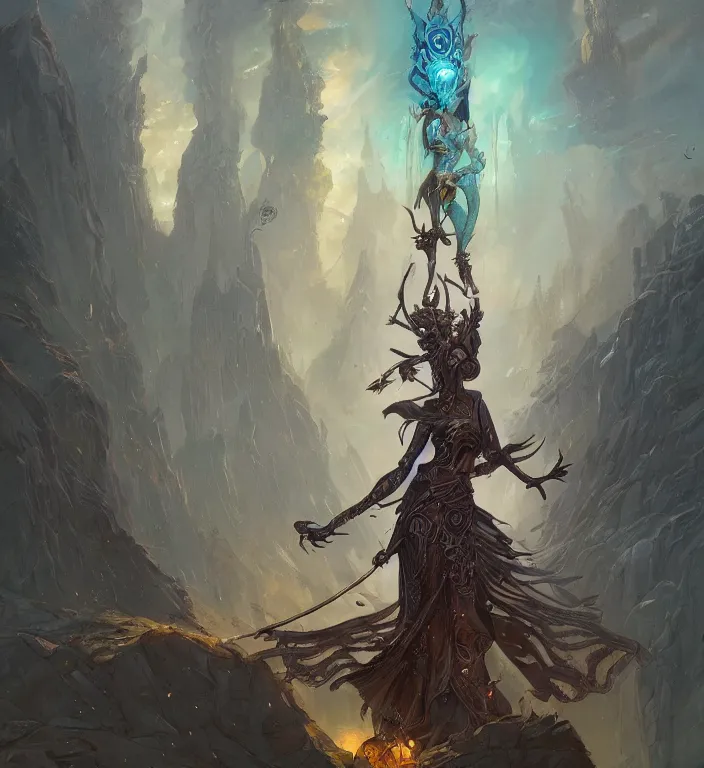 Image similar to full body illustration of a goddess, tarot card, dark souls colour scheme, establishing shot, coherent, high detailed, peter mohrbacher, kerem beyit, Karol Bak, Chris Cold, james gurney, dan mumford, featured on artstation