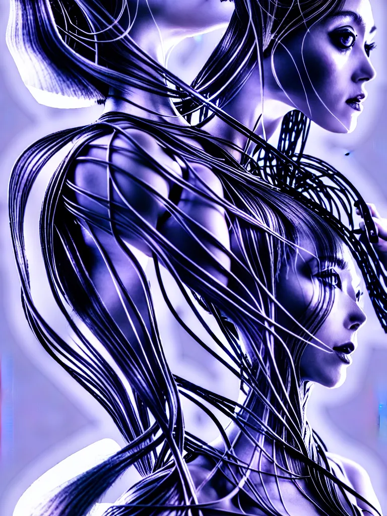 Image similar to x - rays and bioscans, new ai race, inspired by æon flux, hideo kojima, mobius, and botticelli, pre - raphaelite, shoujo manga, ferrofluid, quantum deep magic, uncanny, mesmerizing, wires, veins, ultrafine inklines, 4 k photorealistic, full shot,