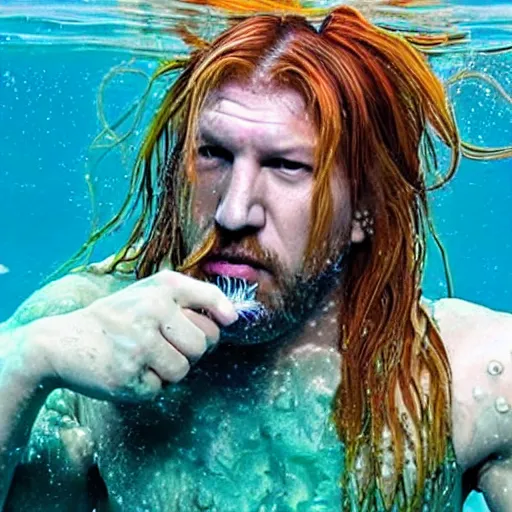 Image similar to triple h as mermaid, underwater scene, brushing his hair!!!