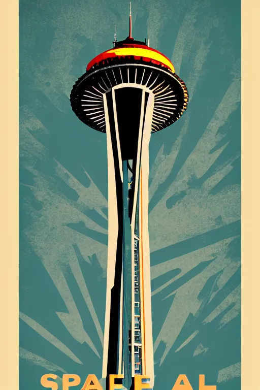 Image similar to space needle in retro poster style