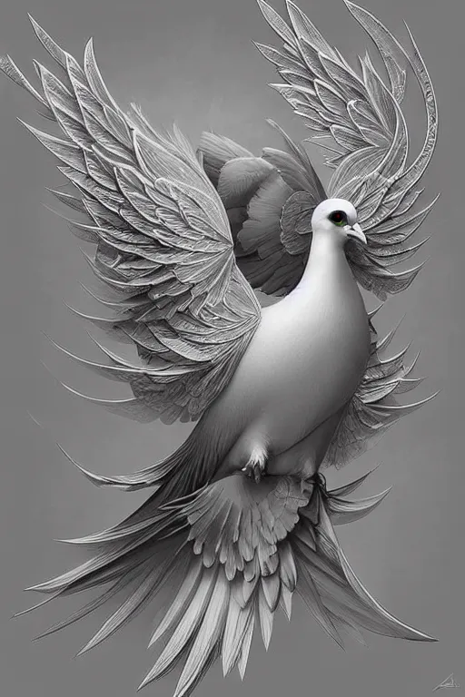 Image similar to Ethereal majestic Pigeon bird, intricate detail, ornate, conceptual art, soft light, dynamic, art by artgerm