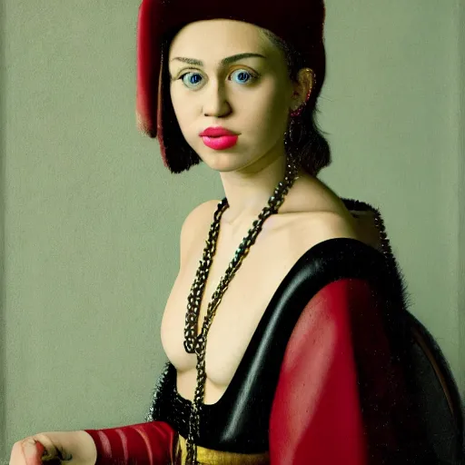 Prompt: portrait of Miley Cyrus, Johannes Vermeer, beautiful, high resolution,