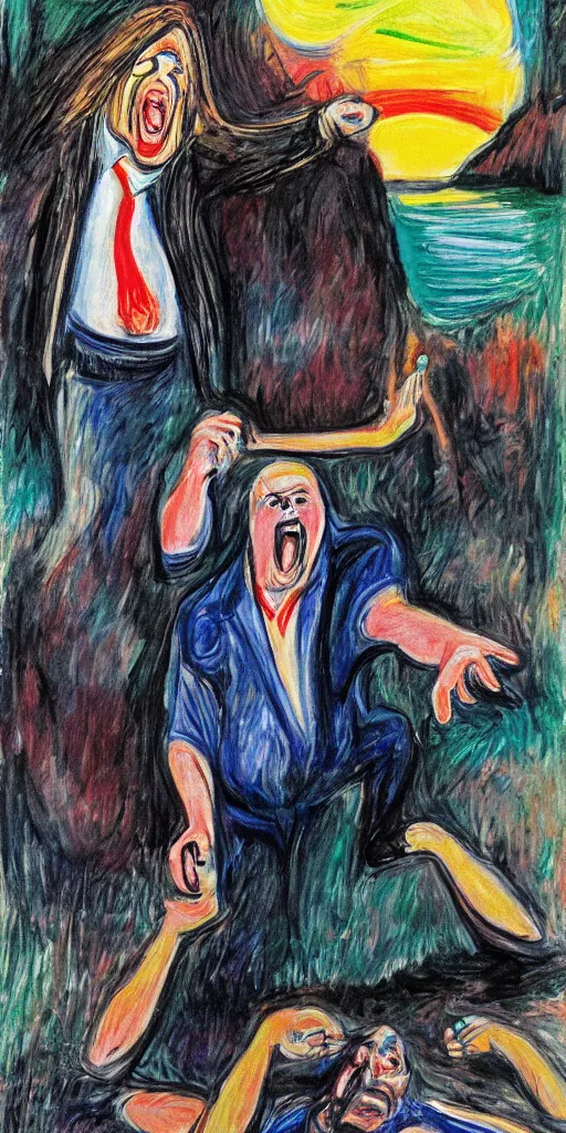 Prompt: matt foley living in a van down by the river watching a metallica concert in the style of edvard munch