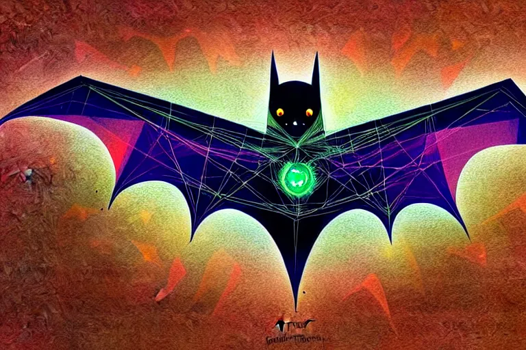 Prompt: glitchbat, aspirant of the infinite connectedness and puller of the ties that bind, strange attractor and practitioner of the applied coincidence, invocations of the tulpaic web 🎨