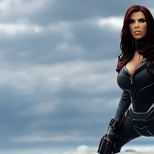 Image similar to A still of Kim Kardashian as Black Widow in Iron Man 2 (2010)