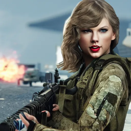 Image similar to Taylor Swift in Call of Duty, 4k