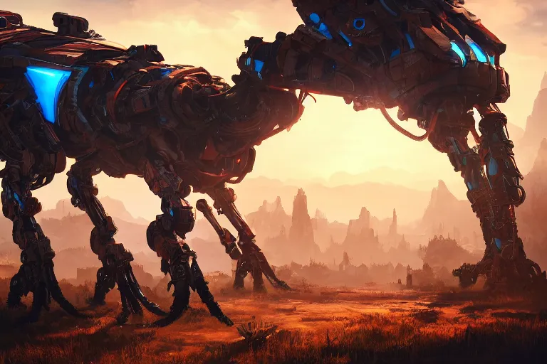 Image similar to tallneck machine mecanical creature robot of horizon forbidden west horizon zero dawn bioluminiscence global illumination ray tracing hdr fanart arstation by ian pesty and alena aenami artworks in 4 k