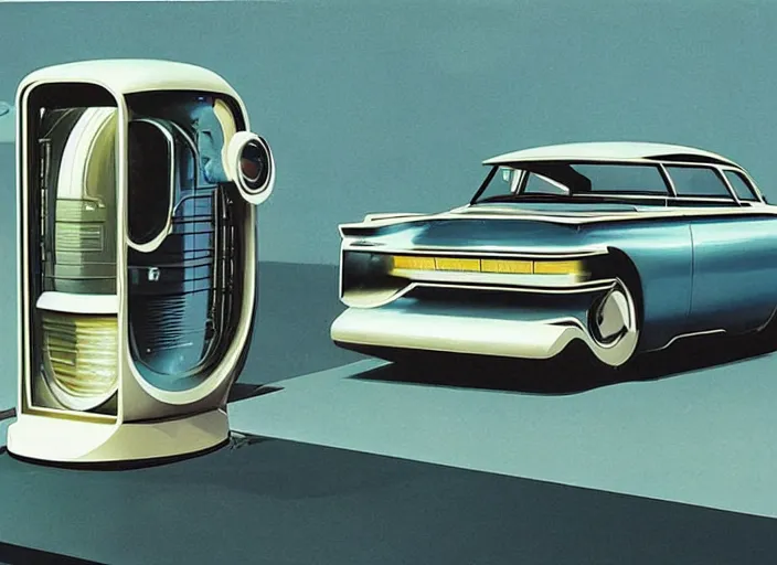 Prompt: diorama, futuristic concept car, 1950s,jukebox,8K, by syd mead