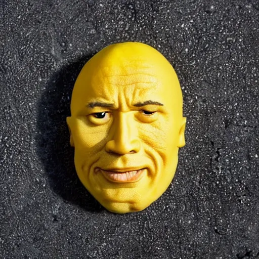 Image similar to a lemon sculpted in the shape of Dwayne Johnson's head