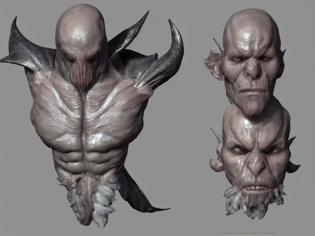 Image similar to barnacle, muscular, chiroptera head, chiroptera ears, chiroptera nose, barnacle, artstation, cgsociety, zbrush, no background