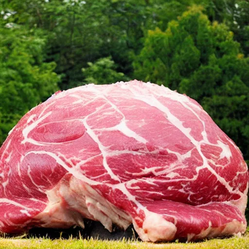 Image similar to a huge imposing ball of meat with a tail sticking out, cronenberg style