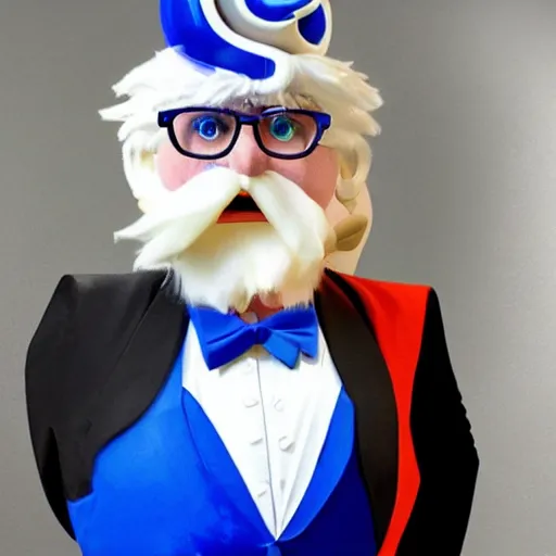 Image similar to Colonel Sanders fused with Sonic the Hedgehog