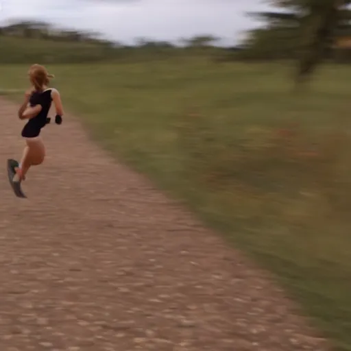 Prompt: screenshot of go pro footage emma watson running in front of tiger