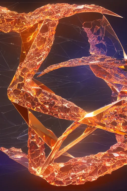 Image similar to A single elemental fire crystal covered in organic shapes and glowing with power, Sitting alone, Surrounded by darkness, concept art, illustration, burning hot. Magic Stone. Ruby Stone. Gold. Crystal structure. Symmetrical. Spirals. Melting. Honey. Intricate. Zaha Hadid shapes. Hyper Real. 4K. Octane Render. Refraction. Caustics. Empty Background. Black Background. No Background. Seriously, no background.