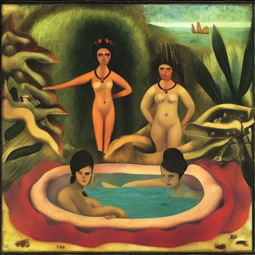Prompt: “women bathing in a lake by frida khalo”