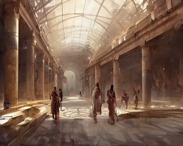 Image similar to a mall in the style of ancient egypt, art by greg rutkowski and artgerma, stunning concept art, interior design architecture