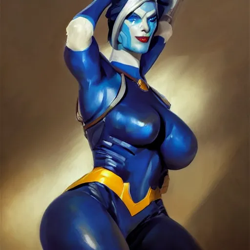 Image similar to greg manchess portrait painting of partially armored mystique as overwatch character, medium shot, asymmetrical, profile picture, organic painting, sunny day, matte painting, bold shapes, hard edges, street art, trending on artstation, by huang guangjian and gil elvgren and sachin teng