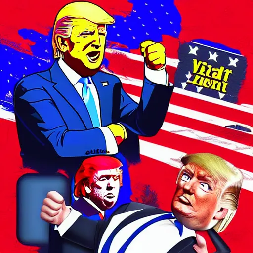 Prompt: joe biden vs donald trump, street fighter, fight, fistfight, digital art