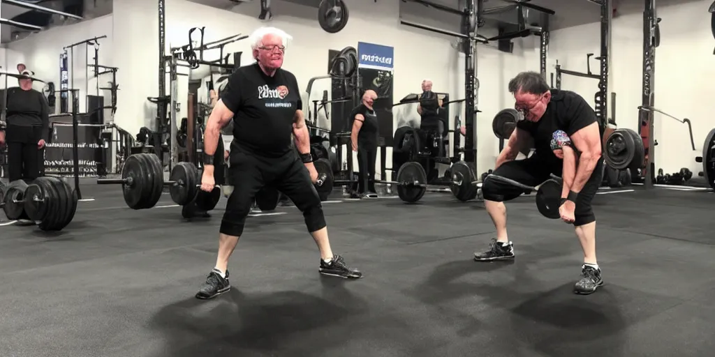 Image similar to bernie sanders, muscular, deadlifting