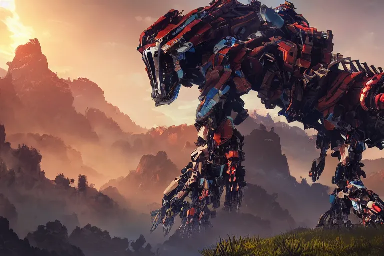 Image similar to ravager machine mecha animal beast robot of horizon forbidden west horizon zero dawn bioluminiscence global illumination ray tracing hdr fanart arstation by sung choi and eric pfeiffer and gabriel garza and casper konefal