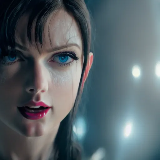 Image similar to cinematic still of taylor swift in alita : battle angel ( 2 0 1 9 ), xf iq 4, f / 1. 4, iso 2 0 0, 1 / 1 6 0 s, 8 k, raw, dramatic lighting, symmetrical balance, in - frame