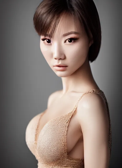 Image similar to a gorgeous female photo, professionally retouched, soft lighting, realistic, smooth face, full body shot, torso, dress, perfect eyes, wide angle, sharp focus on eyes, 8 k high definition, insanely detailed, intricate, elegant, art by stanley lau and jason chan and mark hill