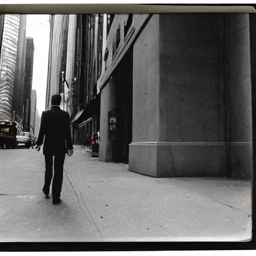 Image similar to An enderman walking the streets of new york, photography, polaroid