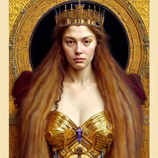 Image similar to highly detailed portrait of a majestic lioness queen in the form of a beautiful woman. d & d, art by donato giancola and evelyn de morgan and eugene delacroix and ruan jia and carl larsson. trending on artstation, intricate details, energetic composition, golden ratio, concept art, illustration, elegant art, global illuminaition