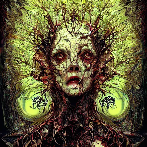 Image similar to keith thompson michael whelan horror art psychedelic trippy gorgeous horror beautiful creepy haunting dzo olivier scott fischer forest of human bodies splattered splashing fractal prismatic apophasis yoji shinkawa apophasis shintaro kago apophasis hyperrealism