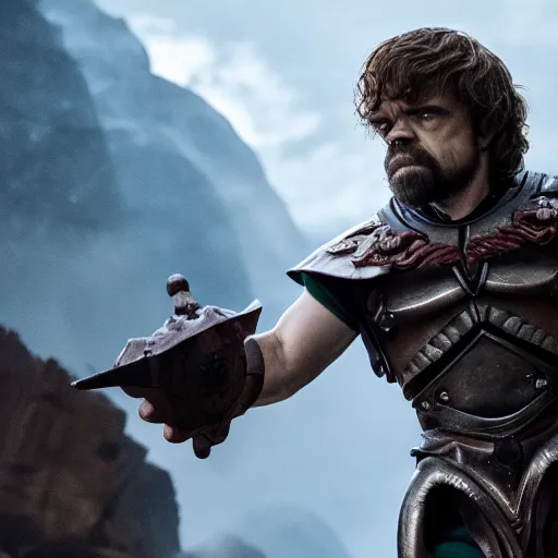 Image similar to stunning awe inspiring peter dinklage playing he - man, movie still 8 k hdr atmospheric lighting