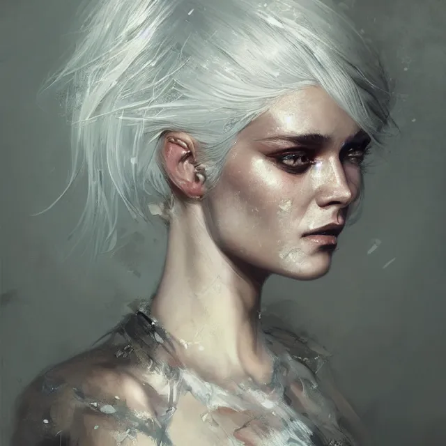 Image similar to beauty girl, white hair, hyper detailed, insane details, intricate, elite, elegant, luxury, by ismail inceoglu dragan bibin hans thoma greg rutkowski alexandros pyromallis rene maritte illustrated, perfect face, fine details, realistic shaded, fine - face, pretty face