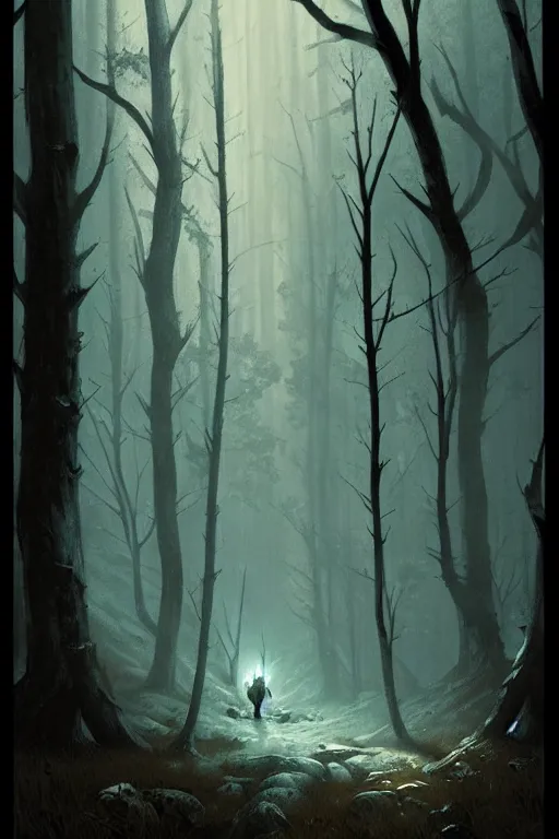 Image similar to greg rutkowski poster. draugr in the woods