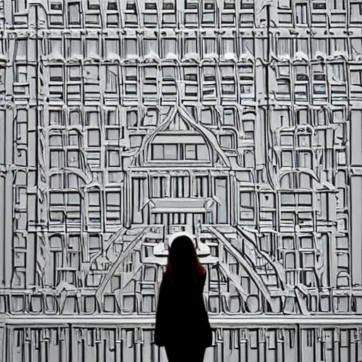 Prompt: woman face as architectural building