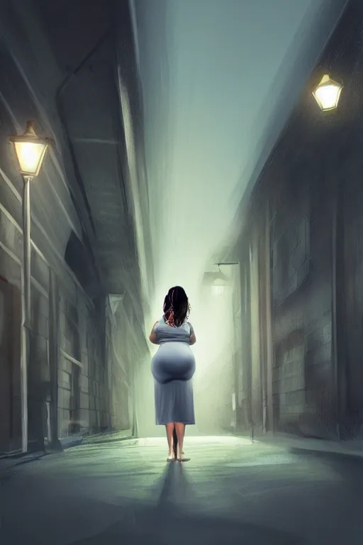 Prompt: pregnant woman under street light, highly detailed, sharp focused, ultra realistic digital concept art by gre