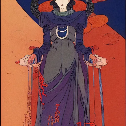 Image similar to a stunning portrait of a sci fi female oracle of flames by moebius hd wallpaper ukiyo - e oil on canvas matte illustration poster character art