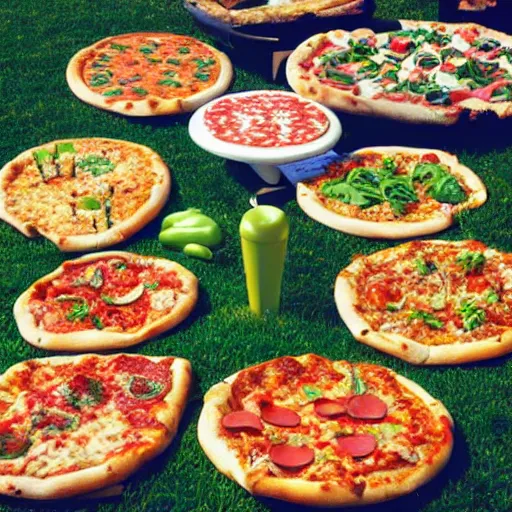 Prompt: a garden of pizza