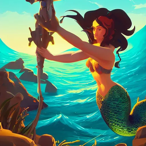 Image similar to painting mermaid treasure on sea of thieves game avatar hero smooth face median photoshop filter cutout vector, behance hd by jesper ejsing, by rhads, makoto shinkai and lois van baarle, ilya kuvshinov, rossdraws global illumination