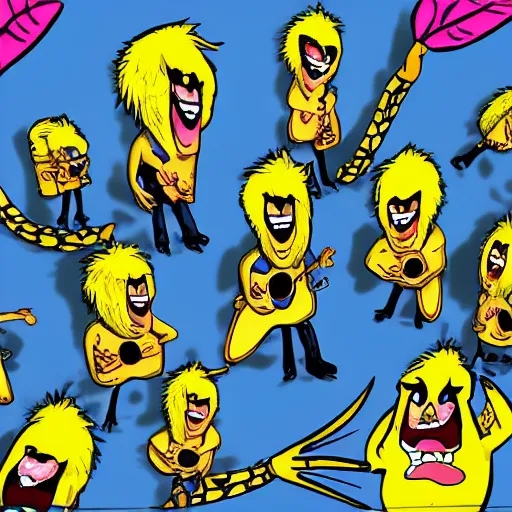 Prompt: punk rock bananas, 8 0 s, cartoon, trending on art station