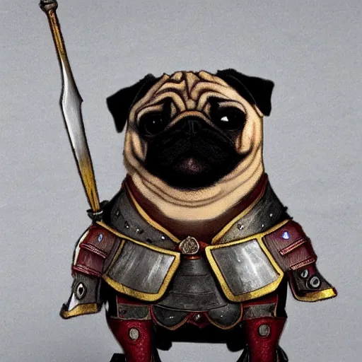 Image similar to A warrior pug with armor and a sword