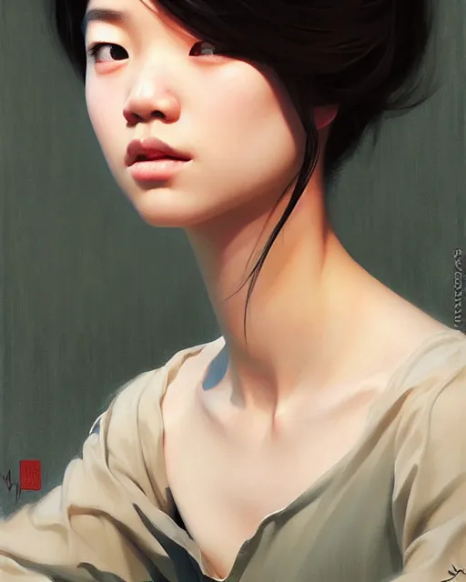 Prompt: stylized portrait of an artistic pose, composition, young asian girl, realistic shaded, fine details, realistic shaded lighting poster by ilya kuvshinov, magali villeneuve, artgerm, jeremy lipkin and michael garmash and rob rey