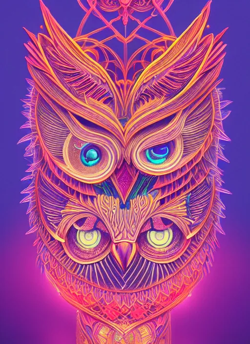 Image similar to symmetry!! product render poster vivid colors divine proportion owl, 神 圣, glowing fog intricate, elegant, highly detailed, digital painting, artstation, concept art, smooth, sharp focus, illustration,