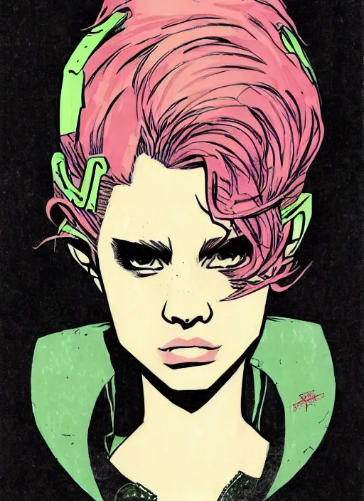 Image similar to a portrait of a pretty sewer punk young lady by cliff chiang