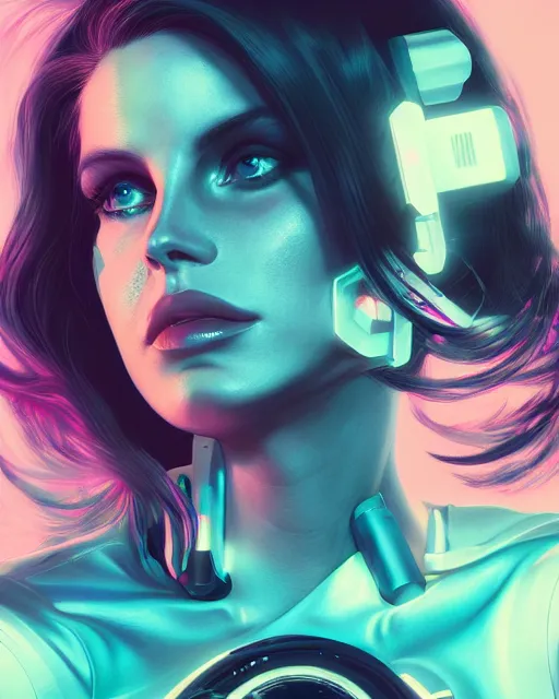 Prompt: portrait of lana del rey as a cyborg. intricate abstract. intricate artwork cyberpunk by tooth wu, wlop, beeple, dan mumford. octane render, trending on artstation, greg rutkowski ruan jia very coherent symmetrical artwork. cinematic, hyper realism, high detail, octane render, 8 k, key art, blue and pink iridescent accents