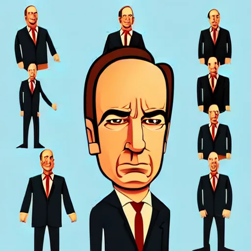 Prompt: better call saul, 2 d character design, vector art, digital art, portrait, 4 k, 8 k, sharp focus, smooth, illustration, concept art