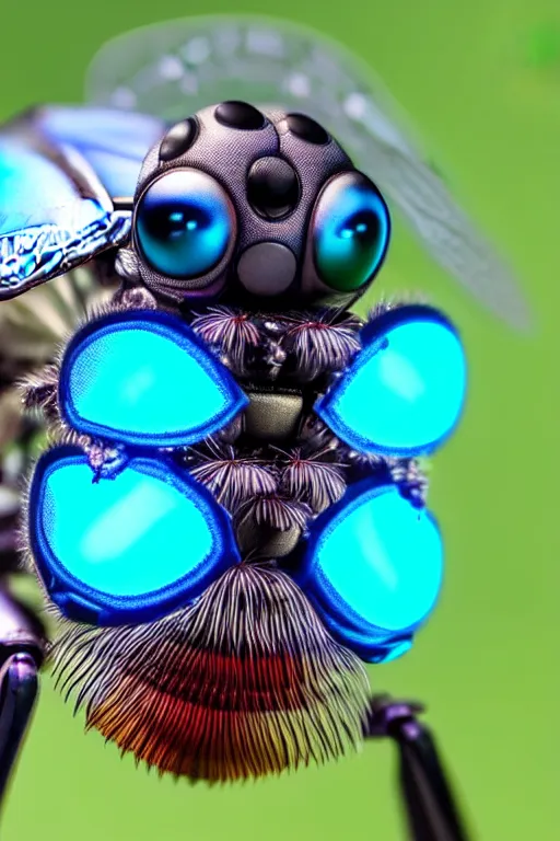 Image similar to high quality macro robot metallic tachinid fly! gorgeous highly detailed hannah yata elson peter cinematic turquoise lighting high quality low angle hd 8k sharp shallow depth of field