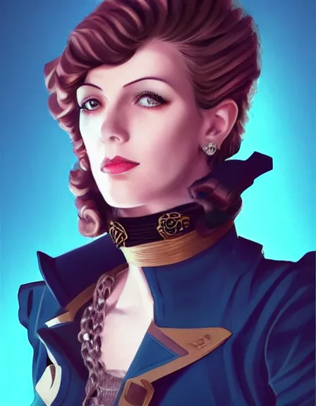 Image similar to intelligent female pirate captain 3 5 years old, 1 9 3 0 s haircut, fully clothed, wise, beautiful, portrait by stanley artgerm, dramatic lighting, trending on artstation, flat colour, geometric curves, gradient filter, art deco pattern, sharp focus