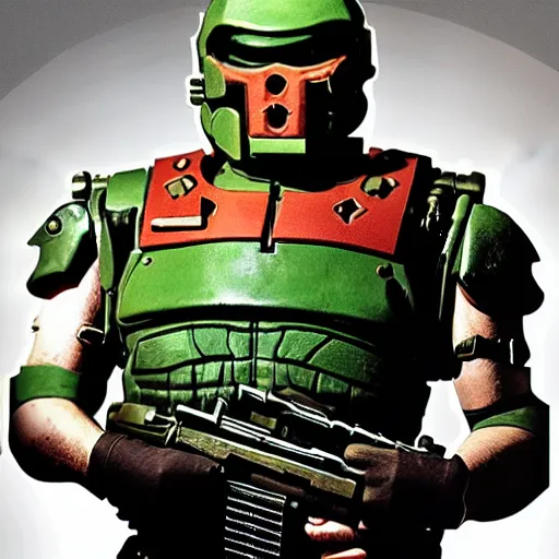 Image similar to Charles Bronson as Doomguy, Doom 2016