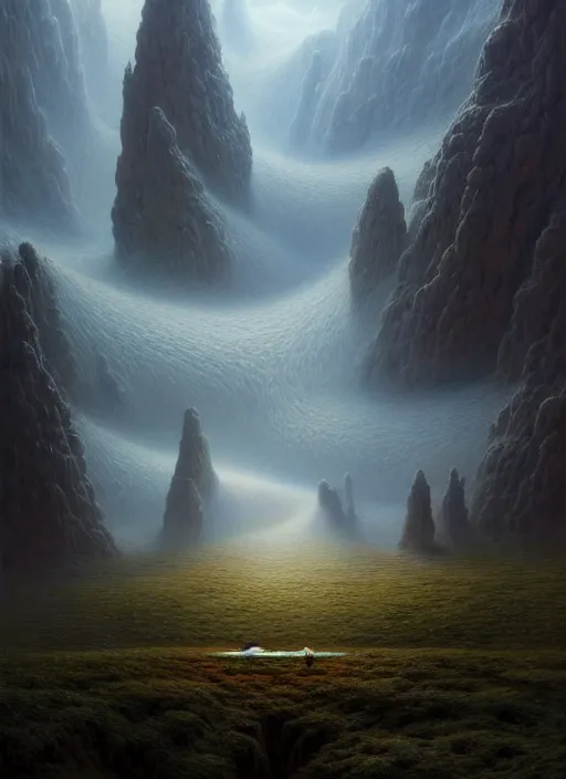 Image similar to a hyper - detailed 3 d render like a oil painting of the spirits of the valley, surrealism!!!!! surreal concept art, lifelike, photorealistic, digital painting, aesthetic, smooth, sharp focus, artstation hd, by greg rutkowski, bruce pennington, valentina remenar and asher duran,