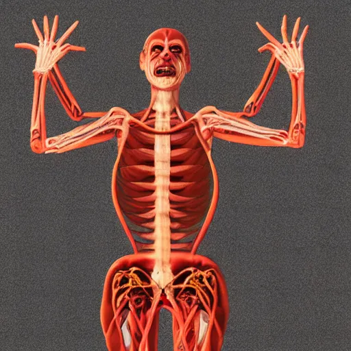 Prompt: angry woman with 6 arms anatomy diagram